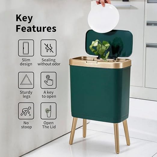 Procade Trash Can with Lid, Small Bathroom Garbage Can with Lid, Plastic Trash - Image 2
