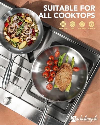 MICHELANGELO Tri-Ply Stainless Steel Frying Pan Set, 8" 9.5" 11"