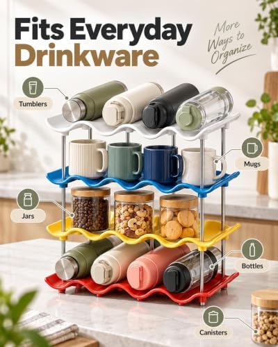 Stackable Wave Cup Storage Rack, Water Bottle Organizer Open Display