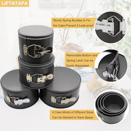 4Pcs Springform Pan (4inch, 5inch, 6inch, 7inch), Non-stick Cake Tin
