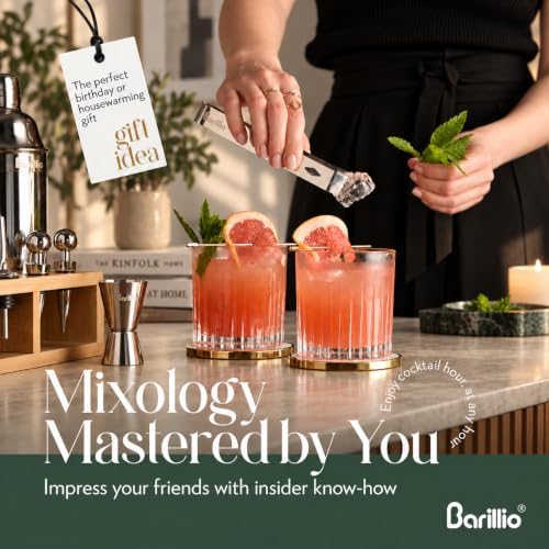 Barillio Bartender Kit - Stainless-Steel Cocktail Shaker Set w/Bamboo