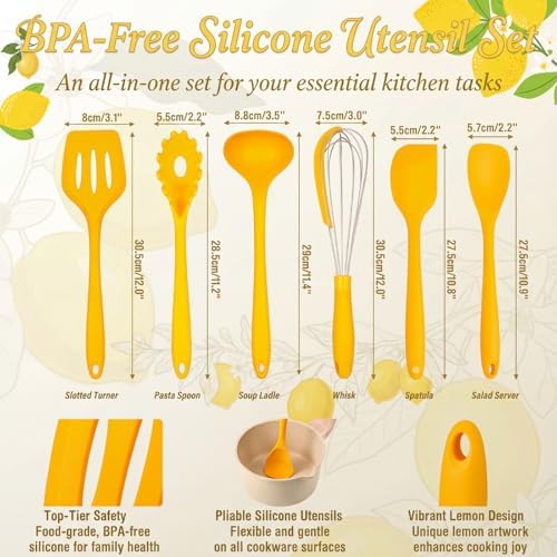 7 Pcs Lemon Kitchen Decor and Accessories Silicone Cooking Utensils