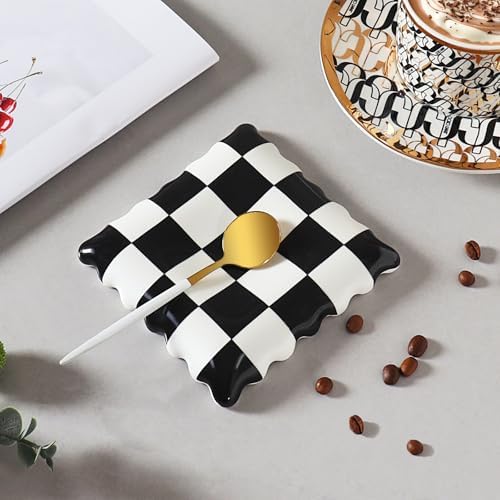 Ceramic Spoon Rest - Unique Checkered Spoon Holder Multipurpose for