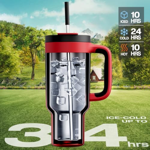 POWCAN 40 oz Tumbler with Handle, 2-in-1 Straw and Sip Lid, Leakproof