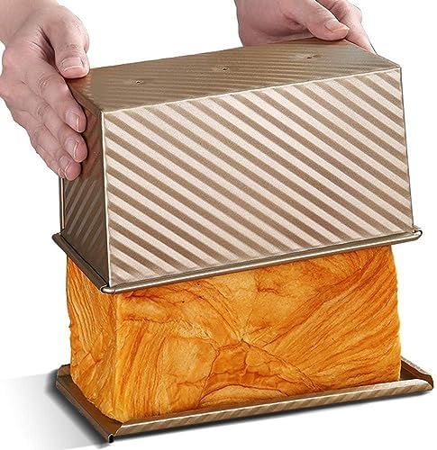 Pullman Loaf Pan with Lid, Non-Stick Bakeware Golden Corrugated Carbon