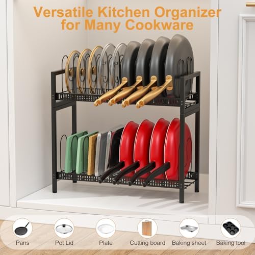 Housolution 2 Tier Expandable Pot and Pan Lid Organizer Holder Rack