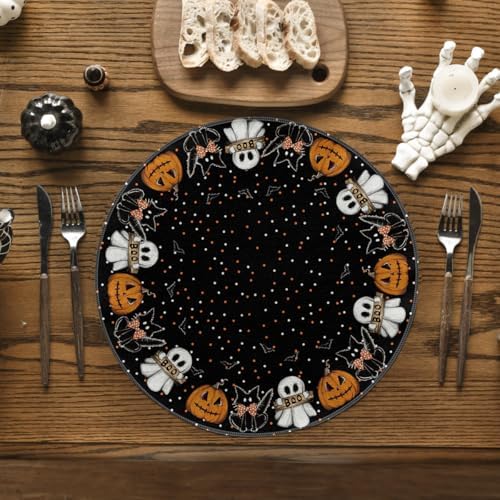 Artoid Mode Ghost Cat Halloween Round Placemats Set of 6-14 Inch