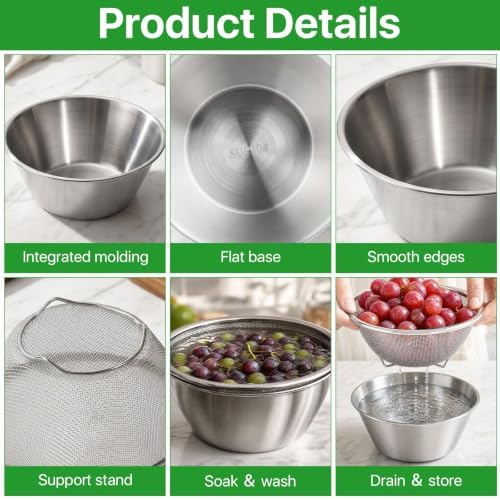 4 Pcs Mini Colander & Food Strainer with Fork & Spoon, 304 Stainless