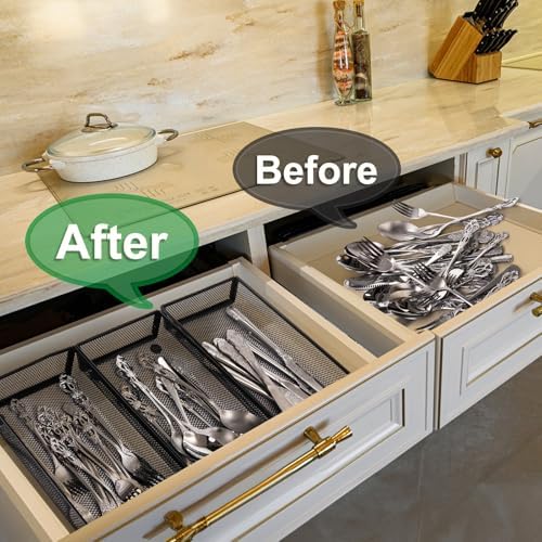 Elsjoy 4 Pack 12 Inch Mesh Flatware Trays for Kitchen Drawers, Metal