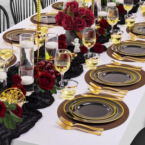 comfoyar Faux Leather Round Placemats with Coasters Set of 6, 13x13