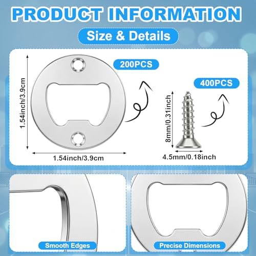 SiliFine 200 Set Bottle Opener Insert Bulk Stainless Steel Inserts Kit