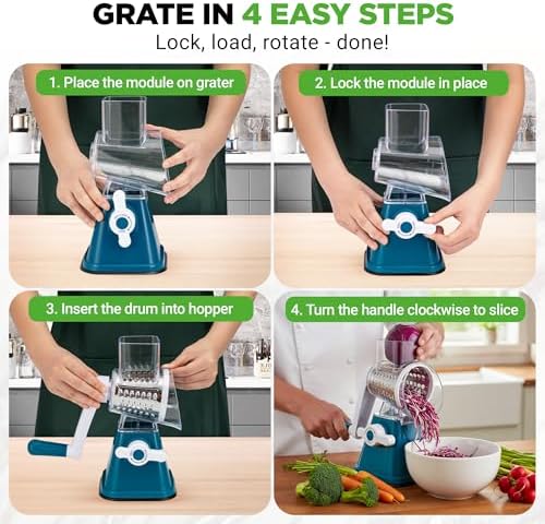 Nutrichef 3 in 1 Cheese Grater and Shredder, Blue