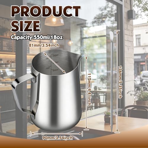 Milk Frothing Pitcher, 18oz/550ml Stainless Steel Milk Frother Cup