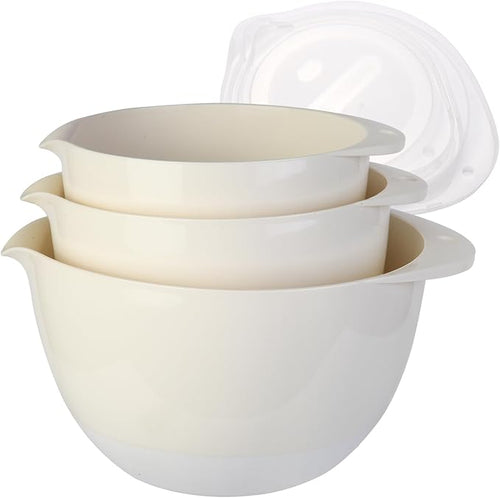 3 Plastic Mixing Bowls with Pour Spout, Lids and TPR Non-Slip Bottom, Small by JCXivan