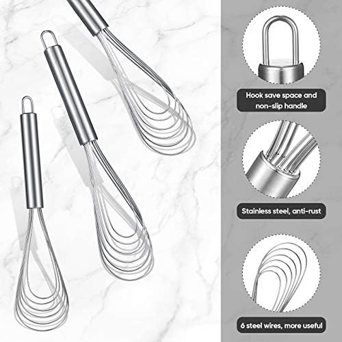 Patelai 3 Pcs Flat Whisk Set Stainless Steel Flat Wire Whisk 8, 10