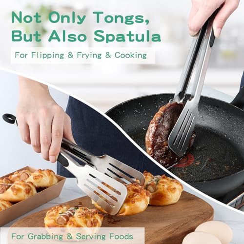 Tongs for Cooking, Set of 2 Metal Spatula Tongs for Grilling, Black
