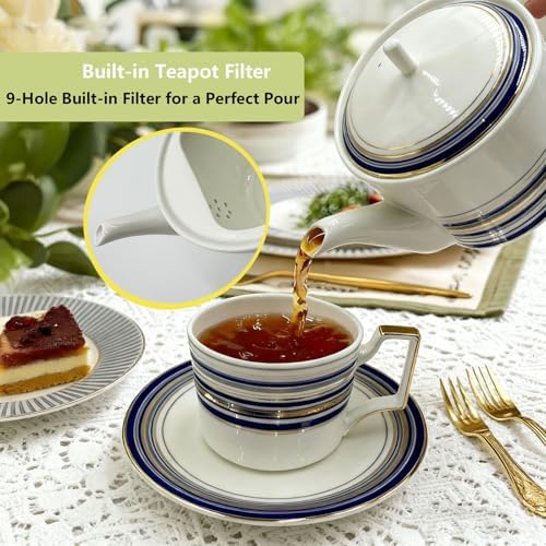 Vintage Tea Sets for Adults, Porcelain Complete Tea Sets - Golden&Blue