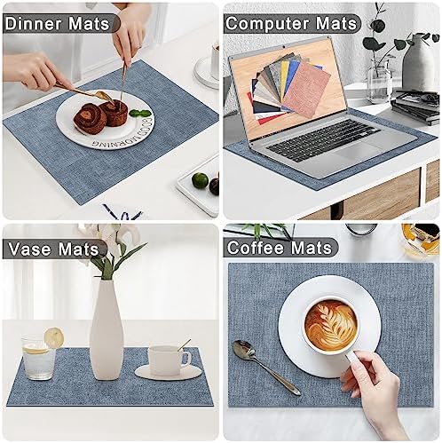 Homaxy PU Faux Leather Placemats for Dining Table, Set of 6, Blue