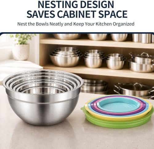 Stainless Steel Mixing Bowls with Lids Set, 3 Grater Inserts