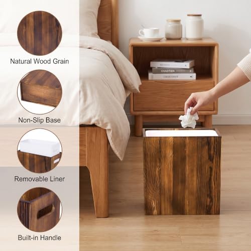 iEGrow 3 Gallon Acacia Wood Trash Can