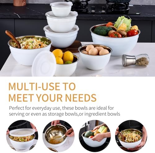 White Mixing Bowls With Airtight Lids,Stainless Steel Bowl,Salad Bowls
