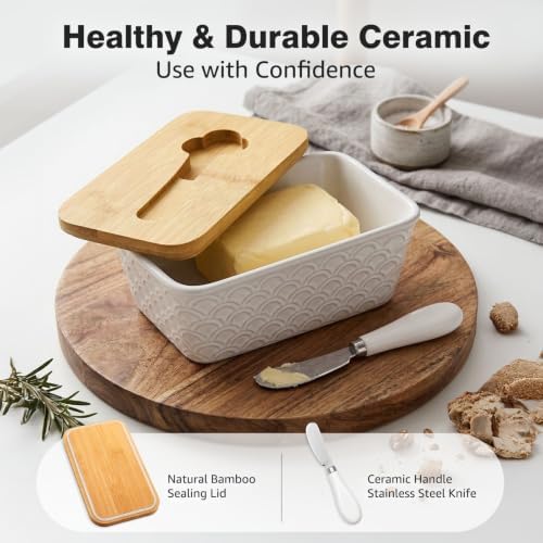Ceramic Butter Dish with Lid for Countertop, Large Butter Container
