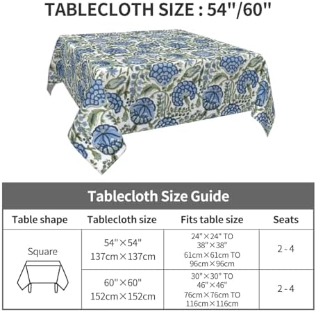 Boho Square Tablecloth 54x54 Inch Blue Green Vintage Floral Table