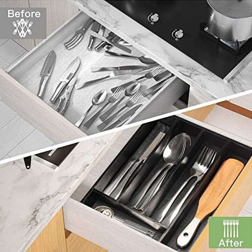 Wooden Cutlery Utensil Tray Black Kitchen Silverware Drawer Organizer
