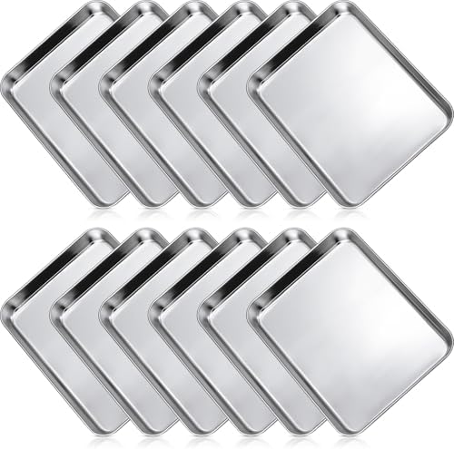 12 Pcs Metal Trays Stainless Steel Sheet Pan Baking Trays