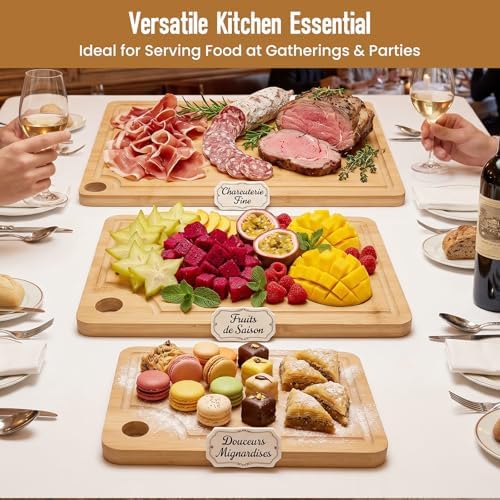 VIVIGU Bamboo Cutting Boards for Kitchen, 3-Piece Wood Cutting Board