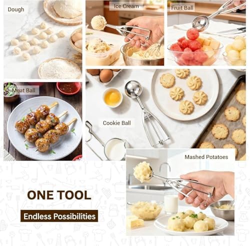 Ice cream spoon,3Pcs Cookie Scoop Set,Stainless steel ice cream scoop