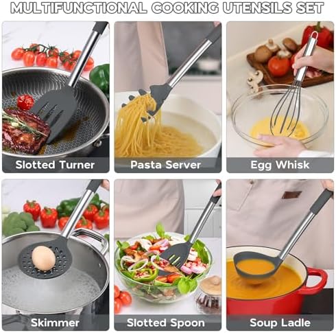 Onader Kitchen Cooking Utensils Set, 15-Piece, Grey