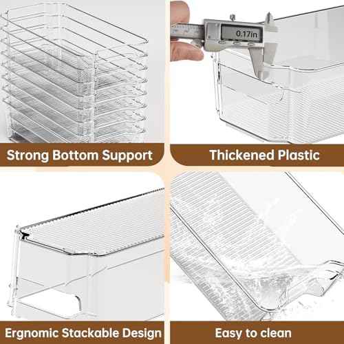 Clear Fridge Organizer, Refrigerator Organizer Bins with Handle, Freezer, Kitchen Cabinet, Pantry Organization, BPA Free Fridge Organizers (12.4 inch 8 Pack)