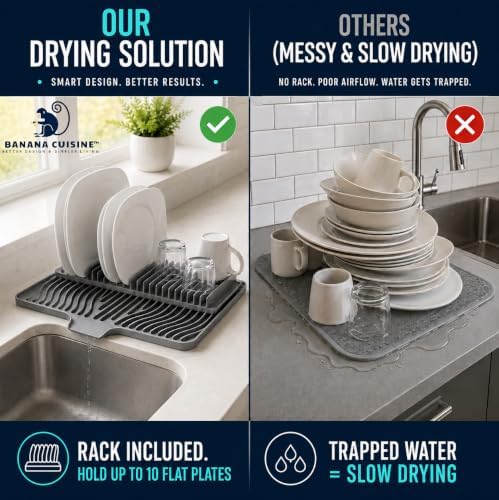 Silicone Drying Mat for kitchen counter, Rack included