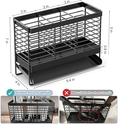 Utensil Holder, Drying Rack with Automatic Drain Tray for Kitchen