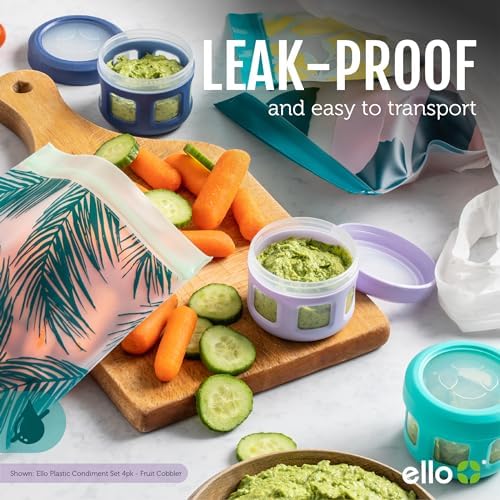 Ello 4oz Reusable Plastic Condiment Containers with Lids, 6 Pack,Sunny