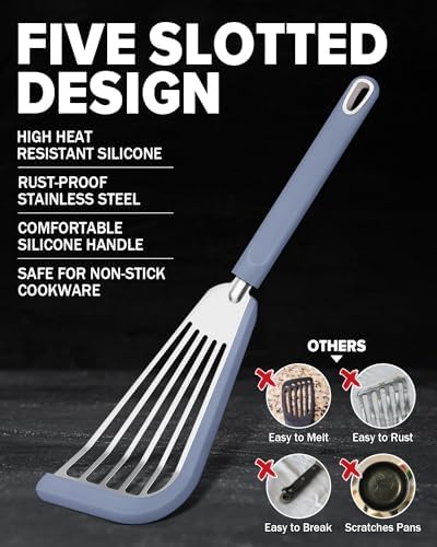 Fish Spatula Turner,Thin Slotted,Stainless Steel With Silicone Edge,2