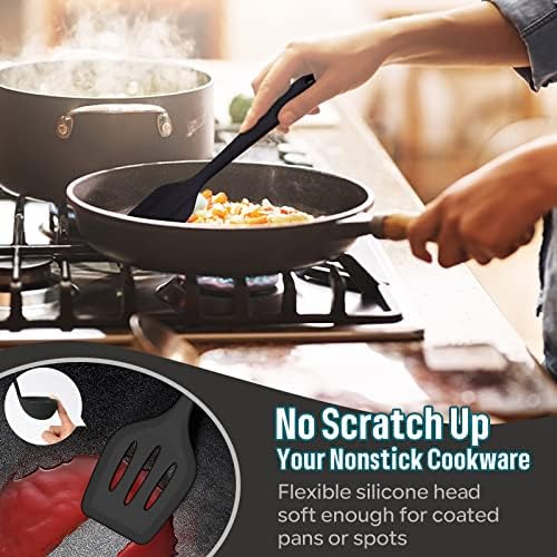 E-far Black Silicone Cooking Utensils Set, 7PCS Nonstick Kitchen
