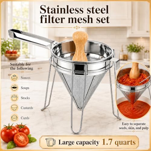 Chinois Strainer Set with Stand & Pestle, China Cap Strainer for