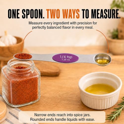 Magnetic Measuring Spoons Set, 8 Piece Color Coded Stainless Steel