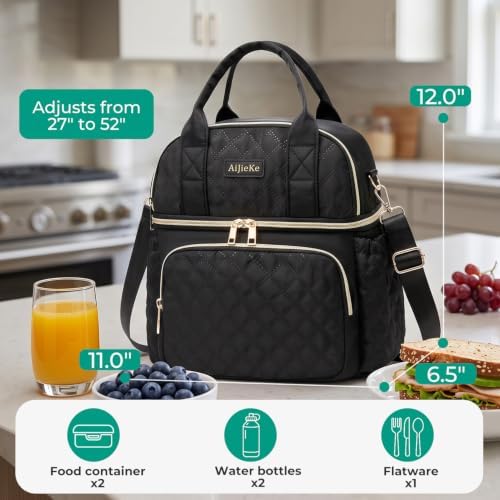 AIJIEKE Insulated Lunch Bag, Double Deck, Purple