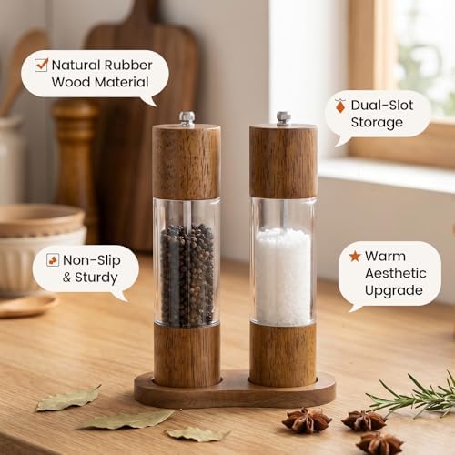 Wood Manual Salt and Pepper Grinder Set, Brown