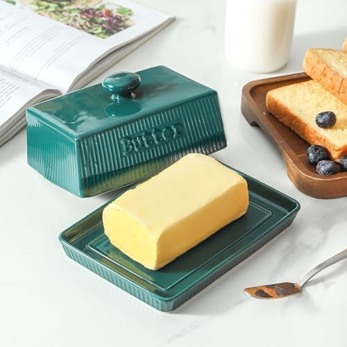 European Butter Dishes with Lid, 8oz Ceramic Butter Holder with Knob
