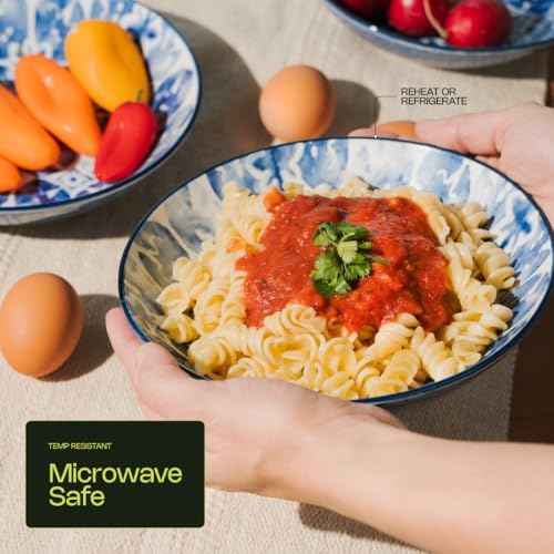 Pasta Bowls Set of 4 – Wide Ceramic Bowls for Pasta, Salads & Noodles