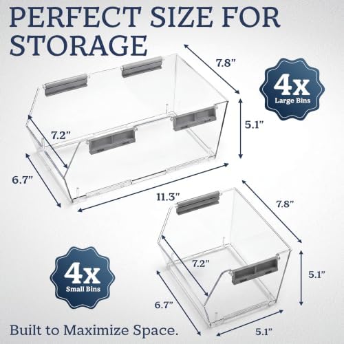 HOMESTEAD Set of 8 Stackable Storage Bins, 4 Large + 4 Small Clear