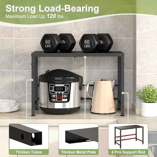 Expandable-Metal-Storage-Shelves-For-Pantry Kitchen Garage, 120lbs Heavy Duty Shelving Units For Small Appliance For Countertop Cabinets, Adjustable Shelf Organizer Riser Rack For Closet Warehouse
