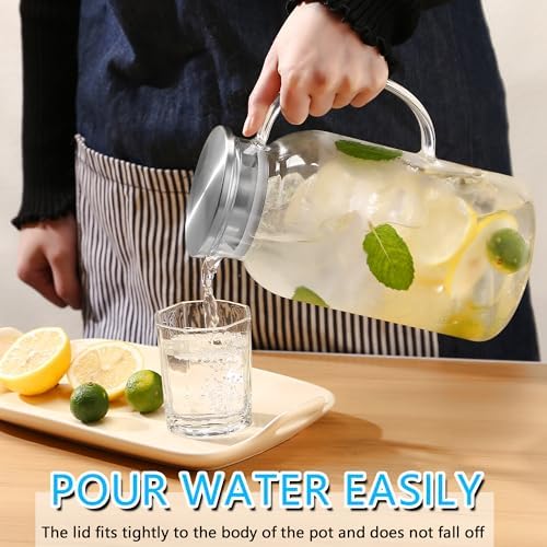 2Pack 68 oz Glass Pitcher With Lid. Glass Carafe for Hot/Cold Water.