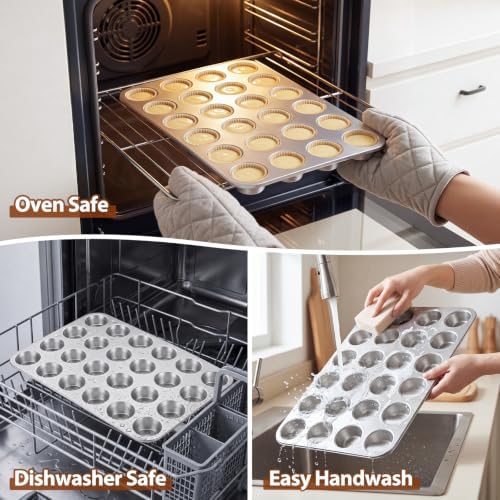 E-far Mini Muffin Pan Tin, 24-Cup Stainless Steel Mini Cupcake Pan