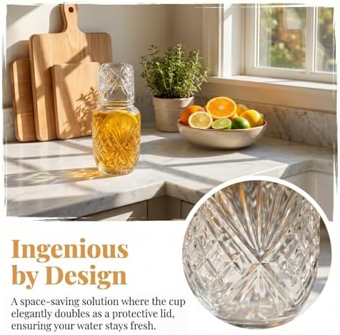 Bedside Water Carafe and Glass Set, Compact Glass Water Carafe with