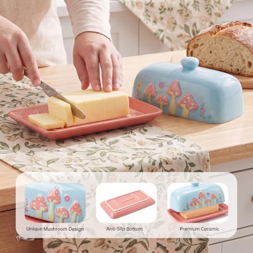 Ceramic Butter Dish with Lid for Countertop, Butter Holder, Cottage